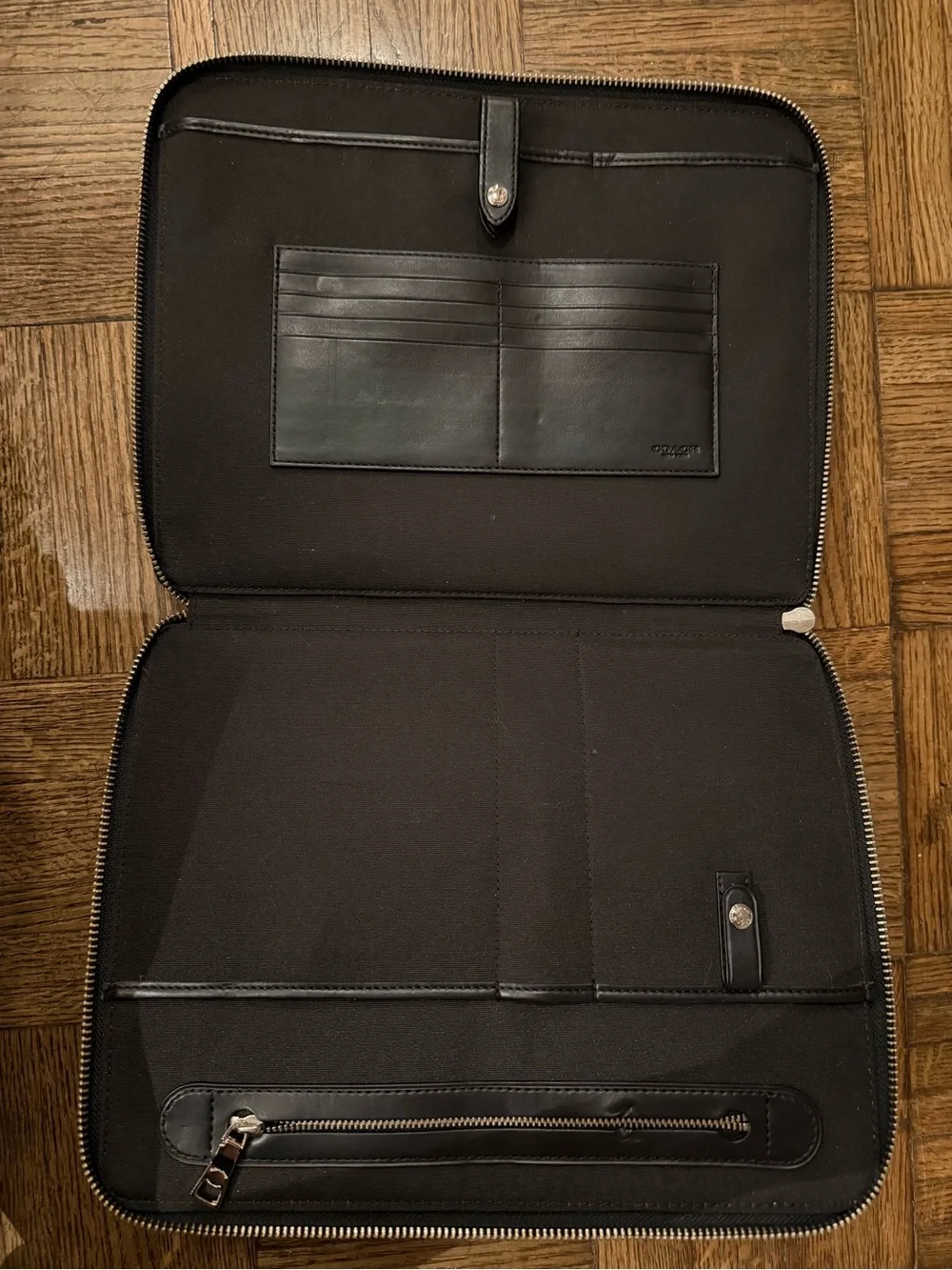 Coach Zip Around Tech/iPad Portfolio Case, Black Herringbone (New)